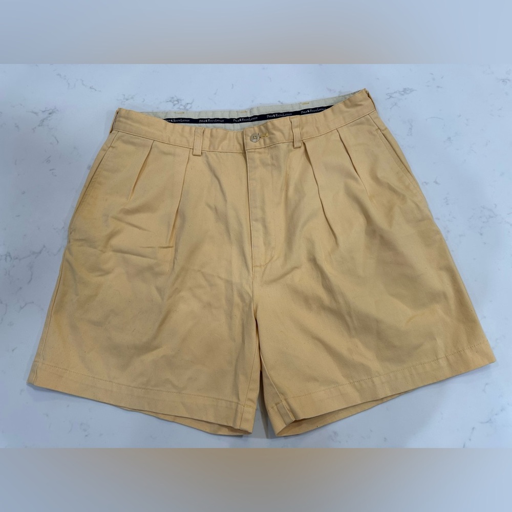 Polo Ralph Lauren Sz 36 Tyler Golf Chino Shorts Yellow Pleated Front 100% Cotton